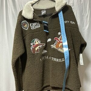 Disney Chip & Dale Sherpa Fleece Pullover Women L Brown NWT Quarter Zip